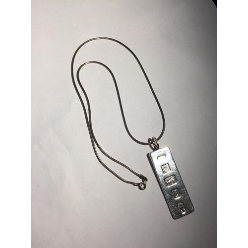 510 - A MARKED SILVER NECKLACE WITH A HALLMARKED BIRMINGHAM INGOT