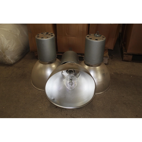 90 - THREE INDUSTRIAL STYLE LIGHT FITTINGS AND SHADES +VAT