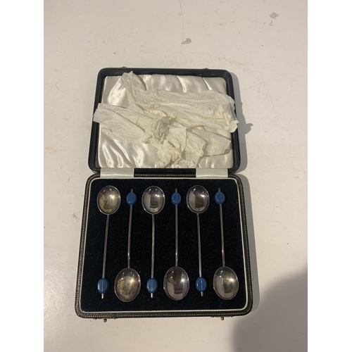 13 - A BOXED SET OF SIX ANTIQUE INDIVIDUALLY HALLMARKED BIRMINGHAM SILVER COFFEE BEAN SPOONS