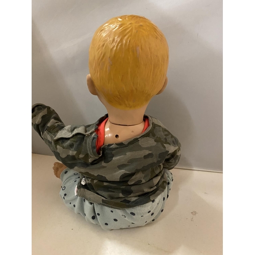 115 - A CHILD'S MECHANICAL DOLL, IN WORKING ORDER AT LOTTING UP