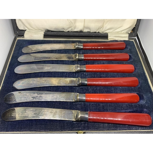 151A - A BOXED SET OF SIX KNIVES WITH HALLMARKED SHEFFIELD COLLARS