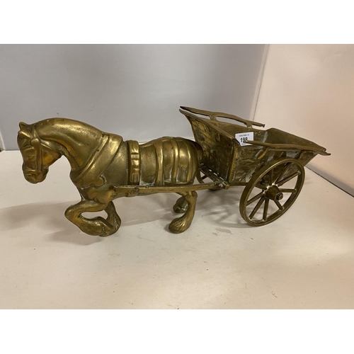 198 - A LARGE BRASS HORSE AND CART