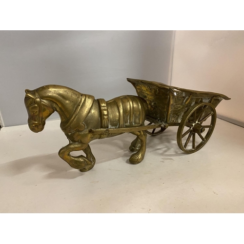 198 - A LARGE BRASS HORSE AND CART