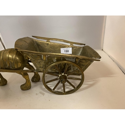 198 - A LARGE BRASS HORSE AND CART