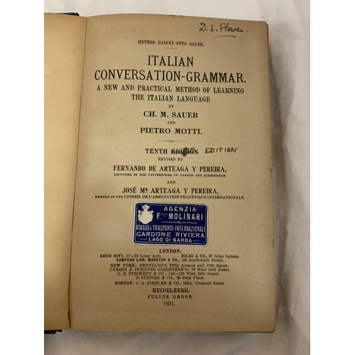 341 - A VINTAGE HARDBACK SAUER-ARTEAGA ITALIAN CONVERSATION-GRAMMAR BOOK BY JULIUS GROOS. HEIDELBERG, PUBL... 