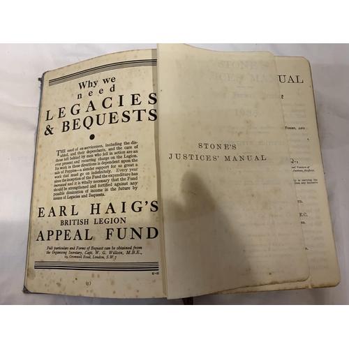 348 - A VINTAGE 70TH EDITION HARDBACK STONE'S JUSTICES' MANUAL BY F.B.DINGLE. PUBLISHED BY BUTTERWORTH & C... 