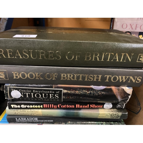 419 - AN ASSORTMENT OF HARDBACK BOOKS MOSTLY RELATING TO BRITISH HISTORY, GEOGRAPHY AND ANTIQUES