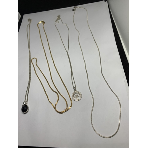 536 - FOUR MARKED SILVER NECKLACES TO INCLUDE TWO WITH PENDANTS