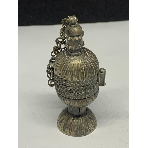 542 - A WHITE METAL PERFUME BOTTLE