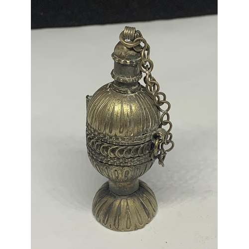 542 - A WHITE METAL PERFUME BOTTLE