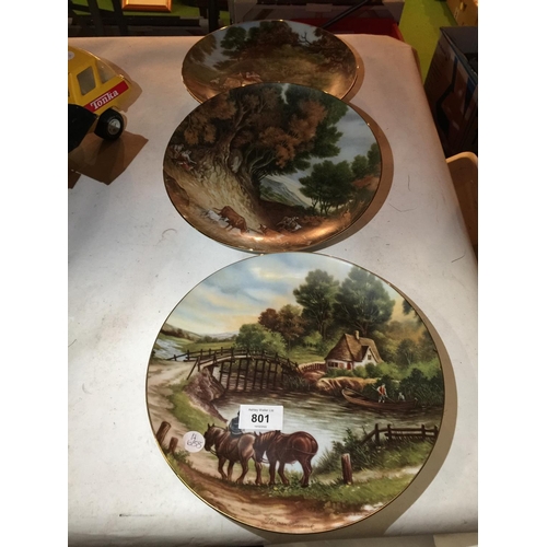 801 - THREE CABINET/WALL PLATES OF ASSORTED COUNTRY SCENES,