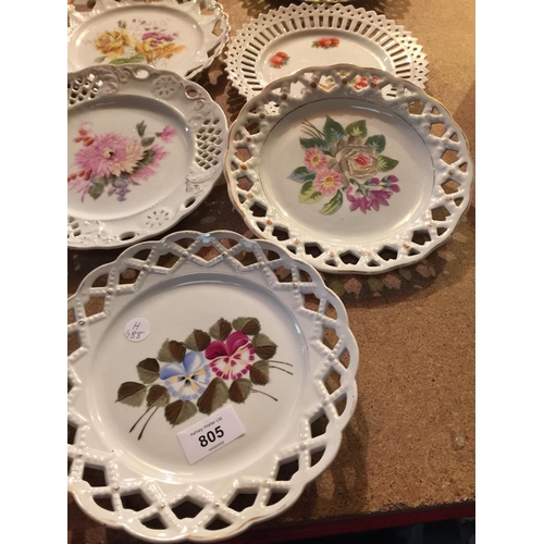 805 - SEVEN CABINET RIBBON PLATES (NO RIBBON) WITH FLORAL DECORATION