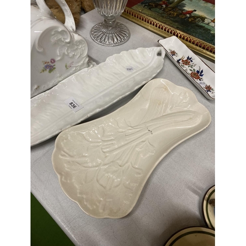 829 - TWO VINTAGE TRAYS, BURLEIGHWARE FISH AND VEGETABLE DECORATED PLATES, CABINET PLATES, ETC