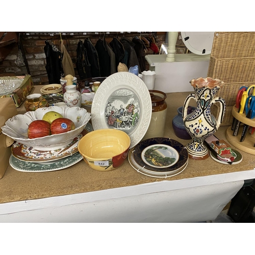 842 - A QUANTITY OF CERAMICS TO INCLUDE, PLATES, BOWLS, STONEWARE JAR, ETC