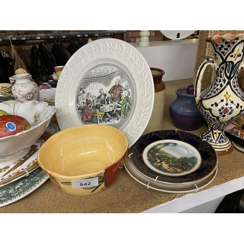 842 - A QUANTITY OF CERAMICS TO INCLUDE, PLATES, BOWLS, STONEWARE JAR, ETC