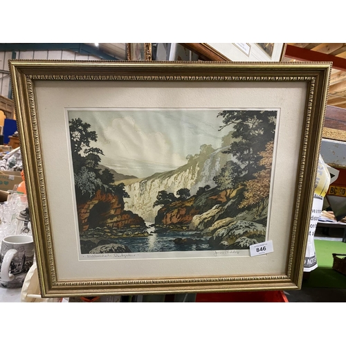 846 - A GILT FRAMED PICTURE 'MILLERS DALE, DERBYSHIRE' SIGNED BY JAMES PRIDDEY