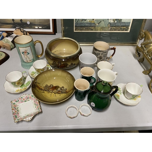 859 - A COLLECTION OF CERAMICS TO INCLUDE, SALISBURY CHINA CUPS AND SAUCERS 'GERANIUM', A BURSLEM SILVER P... 