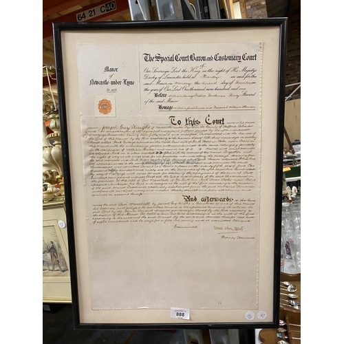 888 - A FRAMED COURT DOCUMENT