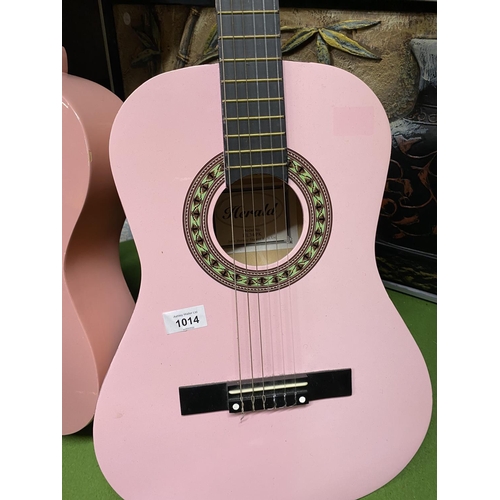 1014 - TWO PINK ACCOUSTIC GUITARS