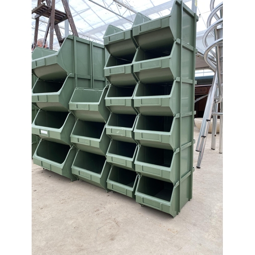 1335 - A COLLECTION OF NINETEEN VARIOUS SIZED STACKABLE LIN BIN STORAGE CONTAINERS