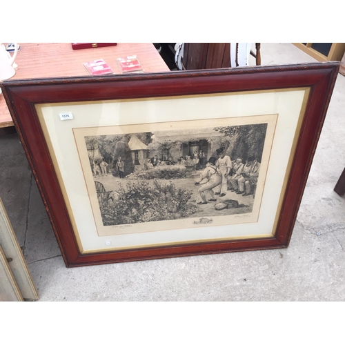 1576 - A LARGE FRAMED VINTAGE PRINT OF A BOWLS MATCH, DENDY SADLER