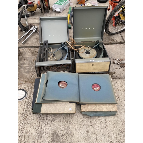 1708 - TWO BUSH RECORD PLAYERS AND A QUANTITY OF H.M.V RECORDS