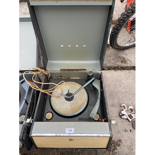 1708 - TWO BUSH RECORD PLAYERS AND A QUANTITY OF H.M.V RECORDS