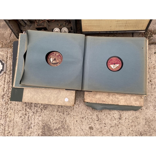 1708 - TWO BUSH RECORD PLAYERS AND A QUANTITY OF H.M.V RECORDS