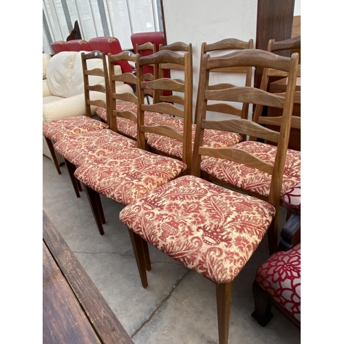 2102 - A SET OF RETRO TEAK G-PLAN LADDERBACK DINING CHAIRS AND EIGHT CHAIRS