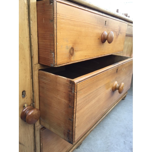 2130 - A VICTORIAN PINE KITCHEN DRESSER BASE ENCLOSING THREE DRAWERS AND TWO CUPBOARDS, 72