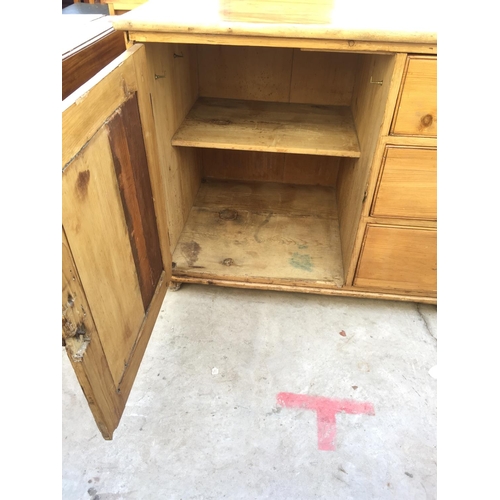 2130 - A VICTORIAN PINE KITCHEN DRESSER BASE ENCLOSING THREE DRAWERS AND TWO CUPBOARDS, 72