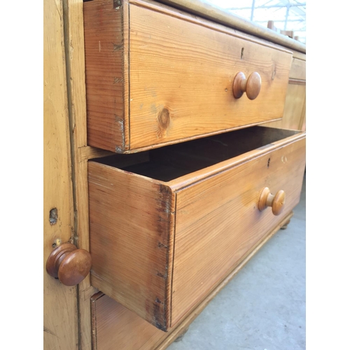 2130 - A VICTORIAN PINE KITCHEN DRESSER BASE ENCLOSING THREE DRAWERS AND TWO CUPBOARDS, 72