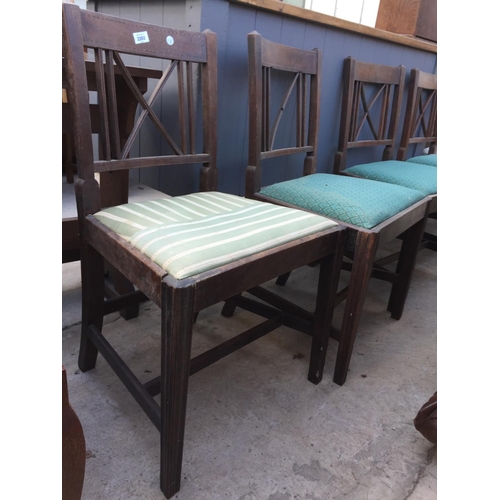 2202 - A SET OF SIX 19TH CENTURY MAHOGANY AND INLAID DINING CHAIRS WITH X-FRAME BACKS