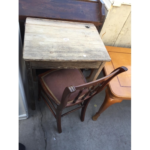 2237 - A MID TWENTIETH CENTURY CHILDS SCHOOL DESK AND AN EDWARDIAN BEDROOM CHAIR