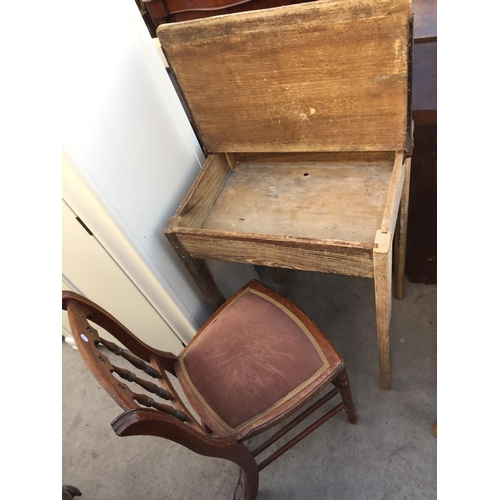 2237 - A MID TWENTIETH CENTURY CHILDS SCHOOL DESK AND AN EDWARDIAN BEDROOM CHAIR