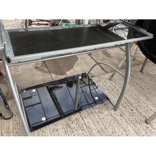 2497 - A GLASS AND METALWARE COMPUTER TABLE