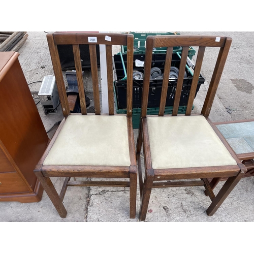 2503 - TWO OAK DINING CHAIRS, RETRO TILE TOP MAGAZINE RACK/TABLE, BEDROOM CHAIR AND CORNER TABLE