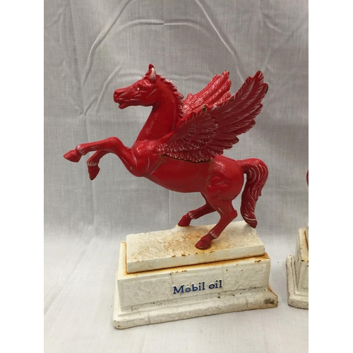 26 - A PAIR OF HEAVY CAST MOBIL OIL PEGASUS STATUES HEIGHT 34CM LENGTH LENGTH 29CM