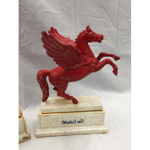 26 - A PAIR OF HEAVY CAST MOBIL OIL PEGASUS STATUES HEIGHT 34CM LENGTH LENGTH 29CM