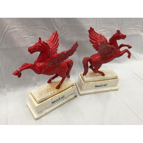 26 - A PAIR OF HEAVY CAST MOBIL OIL PEGASUS STATUES HEIGHT 34CM LENGTH LENGTH 29CM