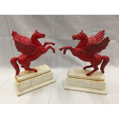 26 - A PAIR OF HEAVY CAST MOBIL OIL PEGASUS STATUES HEIGHT 34CM LENGTH LENGTH 29CM
