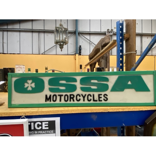 58 - AN OSSA MOTORCYLES ILLUMINATED LIGHT BOX SIGN 77CM X 18CM X 10CM