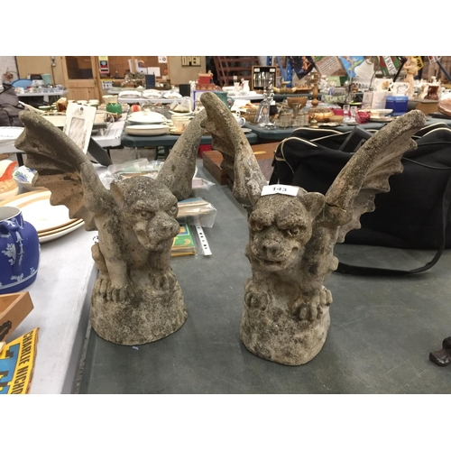 143 - A PAIR OF CONCRETE GARGOYLES WINGS A/F