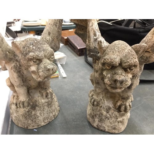 143 - A PAIR OF CONCRETE GARGOYLES WINGS A/F