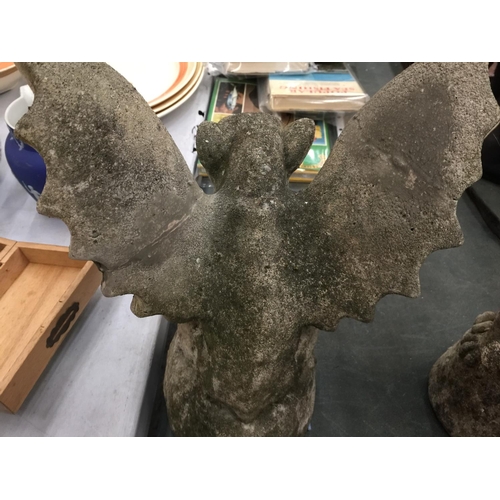 143 - A PAIR OF CONCRETE GARGOYLES WINGS A/F