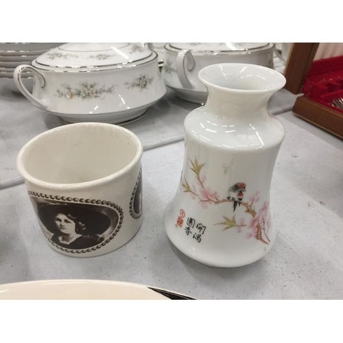 172 - TWO ORIENTAL VASES (MARKED TO THE BASE), A TREACLE GLAZED JUG, DOULTON PLATE, PORTMERION, ETC