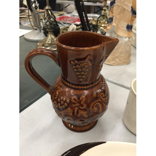 172 - TWO ORIENTAL VASES (MARKED TO THE BASE), A TREACLE GLAZED JUG, DOULTON PLATE, PORTMERION, ETC