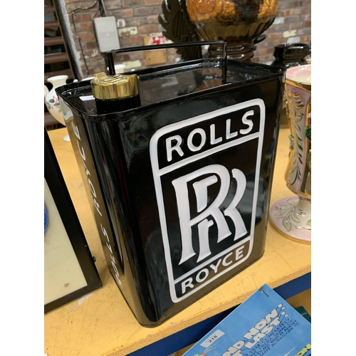 214 - A BLACK ROLLS ROYCE PETROL CAN