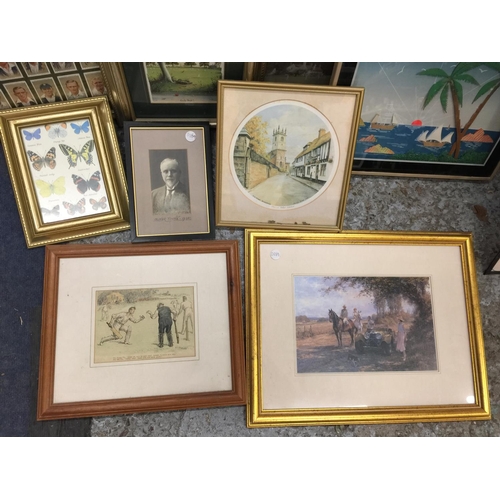 244A - A QUANTITY OF FRAMED PRINTS, CIGARETTE CARDS, ETC