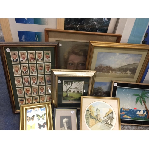 244A - A QUANTITY OF FRAMED PRINTS, CIGARETTE CARDS, ETC